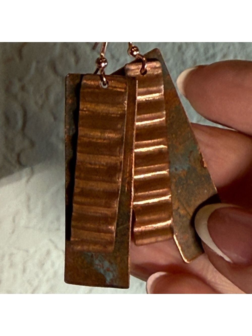Handcrafted Copper Dangle Earrings | Artisan Rustic Boho Statement - Picture 4 of 5